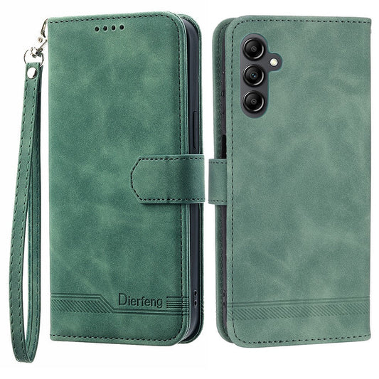 DIERFENG DF-03 For Samsung Galaxy M14 5G Wallet Phone Case Lines Imprinted Leather Flip Cover with Stand - Green