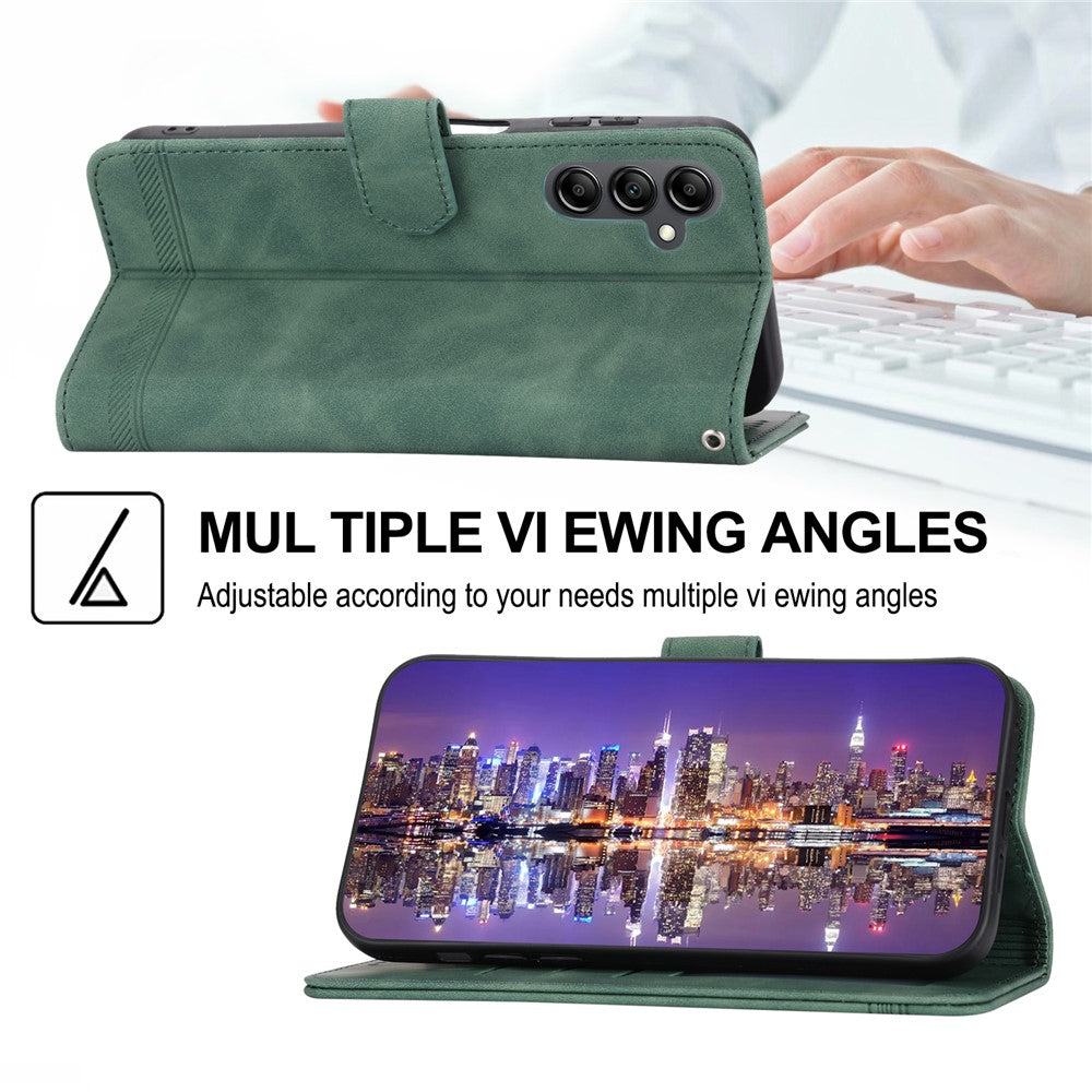 DIERFENG DF-03 For Samsung Galaxy M14 5G Wallet Phone Case Lines Imprinted Leather Flip Cover with Stand - Green