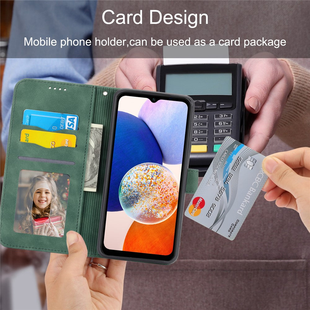 DIERFENG DF-03 For Samsung Galaxy M14 5G Wallet Phone Case Lines Imprinted Leather Flip Cover with Stand - Green
