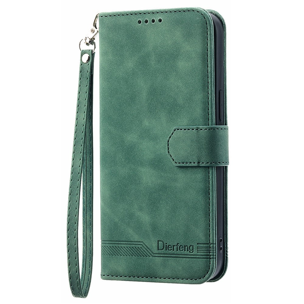 DIERFENG DF-03 For Samsung Galaxy M14 5G Wallet Phone Case Lines Imprinted Leather Flip Cover with Stand - Green