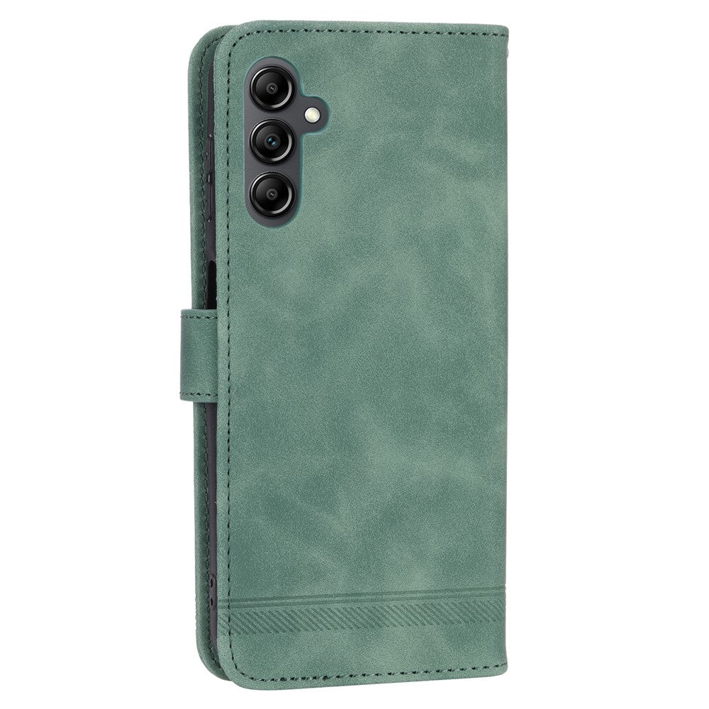 DIERFENG DF-03 For Samsung Galaxy M14 5G Wallet Phone Case Lines Imprinted Leather Flip Cover with Stand - Green