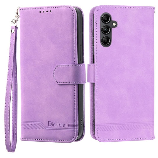 DIERFENG DF-03 For Samsung Galaxy M14 5G Wallet Phone Case Lines Imprinted Leather Flip Cover with Stand - Purple