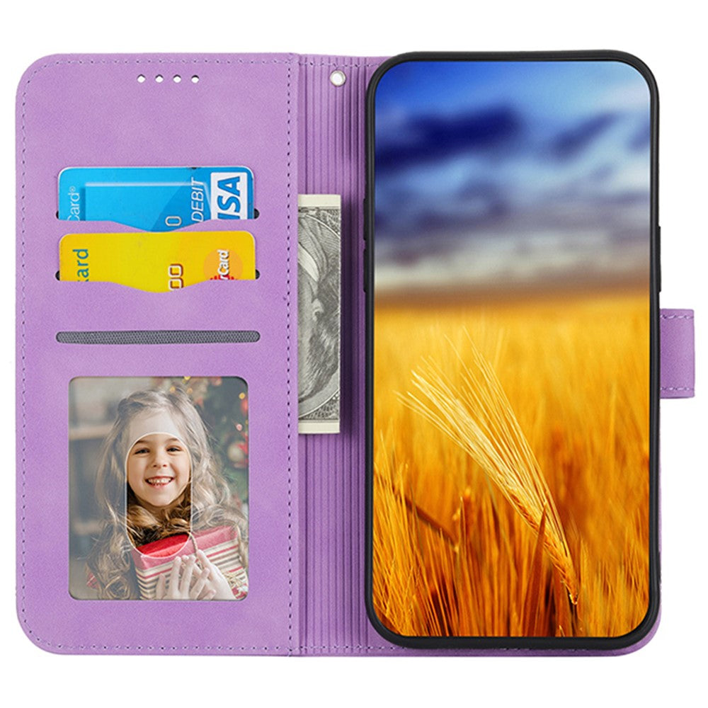 DIERFENG DF-03 For Samsung Galaxy M14 5G Wallet Phone Case Lines Imprinted Leather Flip Cover with Stand - Purple
