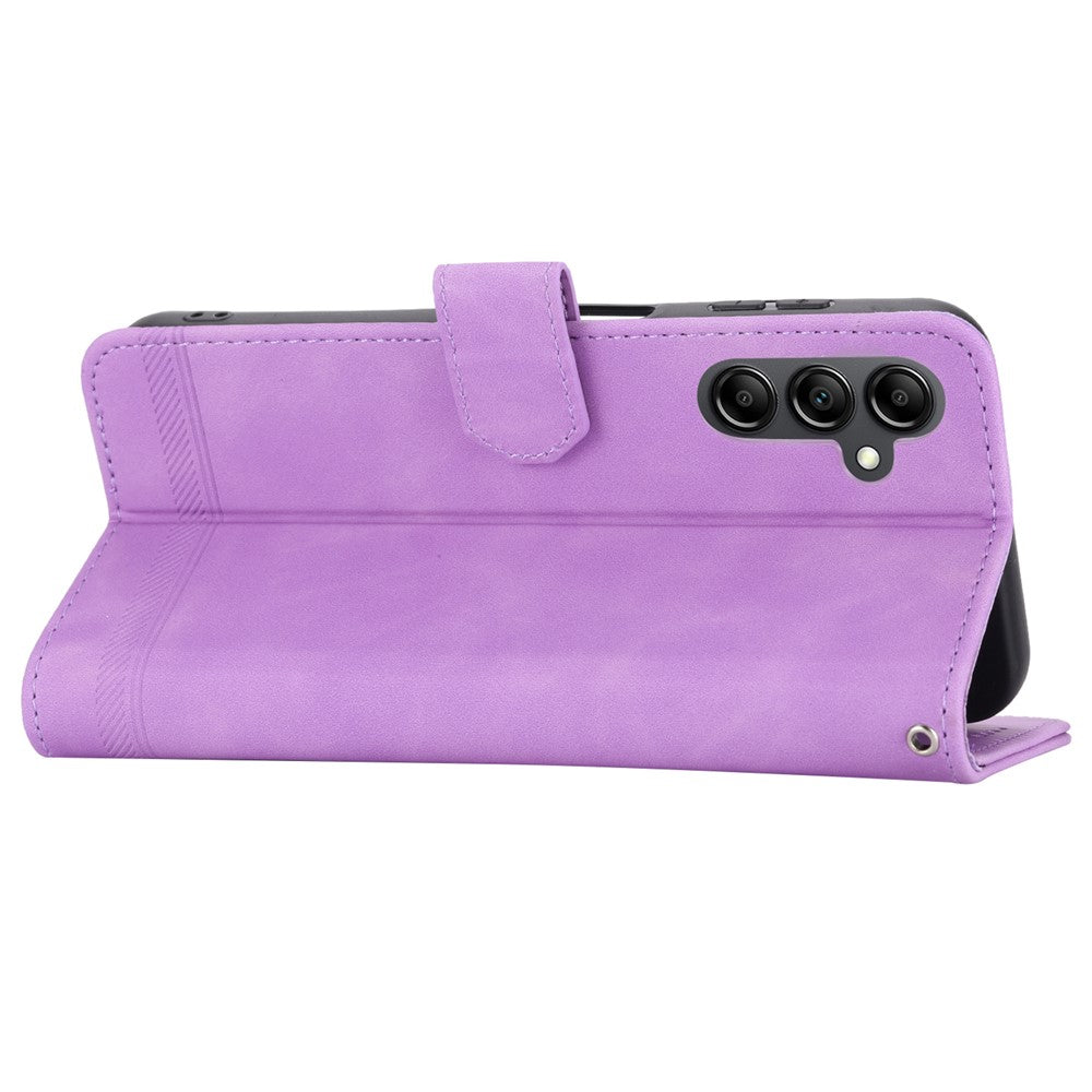 DIERFENG DF-03 For Samsung Galaxy M14 5G Wallet Phone Case Lines Imprinted Leather Flip Cover with Stand - Purple