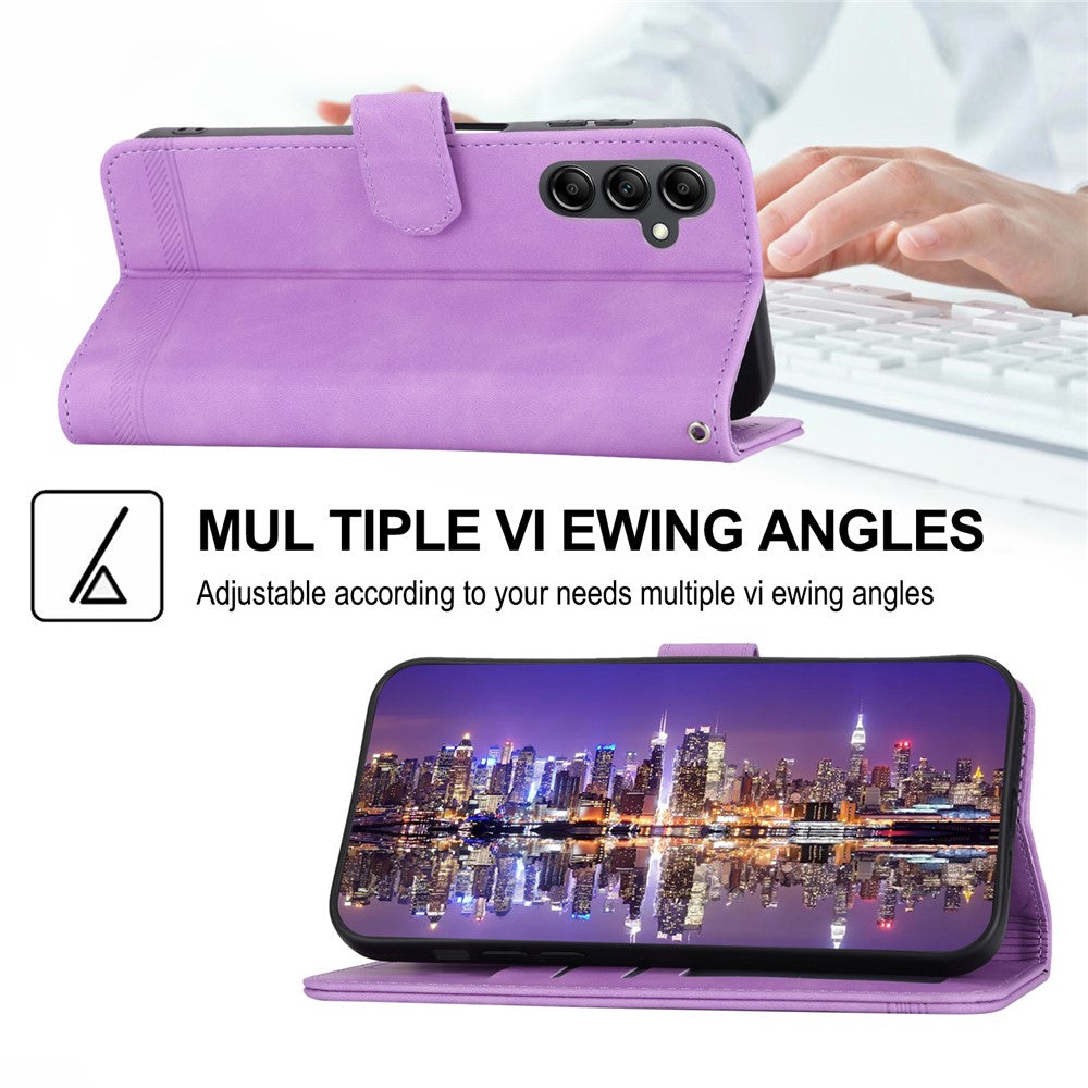 DIERFENG DF-03 For Samsung Galaxy M14 5G Wallet Phone Case Lines Imprinted Leather Flip Cover with Stand - Purple