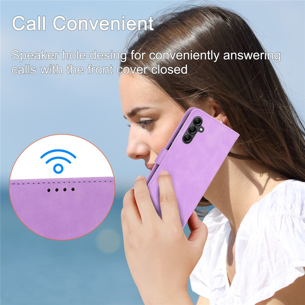 DIERFENG DF-03 For Samsung Galaxy M14 5G Wallet Phone Case Lines Imprinted Leather Flip Cover with Stand - Purple