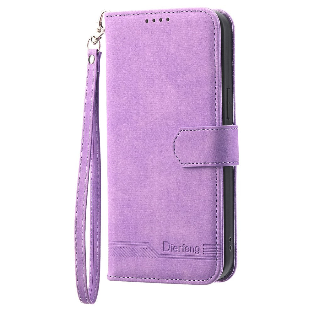 DIERFENG DF-03 For Samsung Galaxy M14 5G Wallet Phone Case Lines Imprinted Leather Flip Cover with Stand - Purple