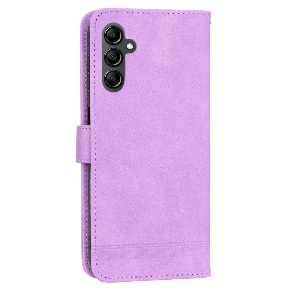 DIERFENG DF-03 For Samsung Galaxy M14 5G Wallet Phone Case Lines Imprinted Leather Flip Cover with Stand - Purple