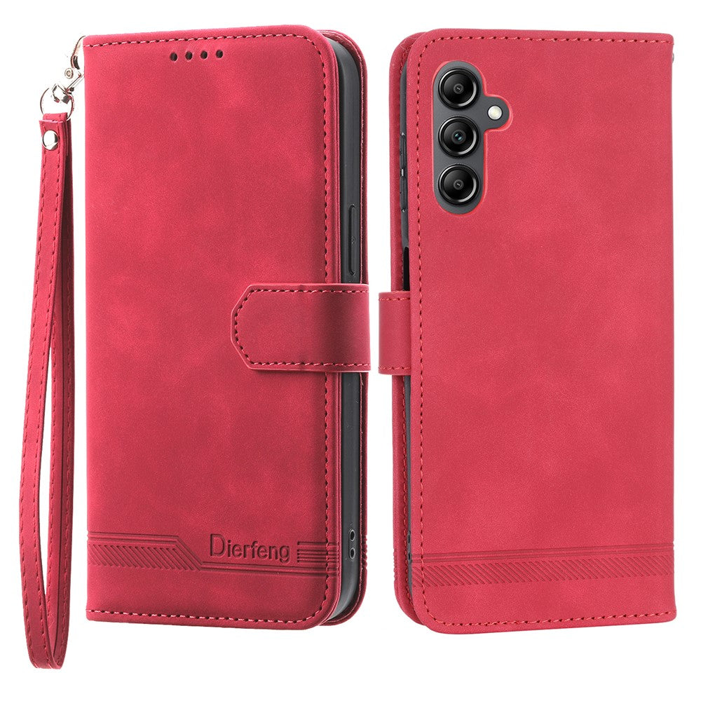 DIERFENG DF-03 For Samsung Galaxy M14 5G Wallet Phone Case Lines Imprinted Leather Flip Cover with Stand - Red