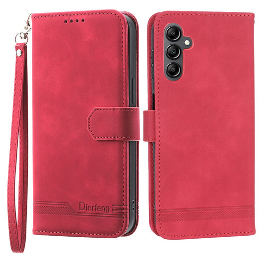 DIERFENG DF-03 For Samsung Galaxy M14 5G Wallet Phone Case Lines Imprinted Leather Flip Cover with Stand - Red
