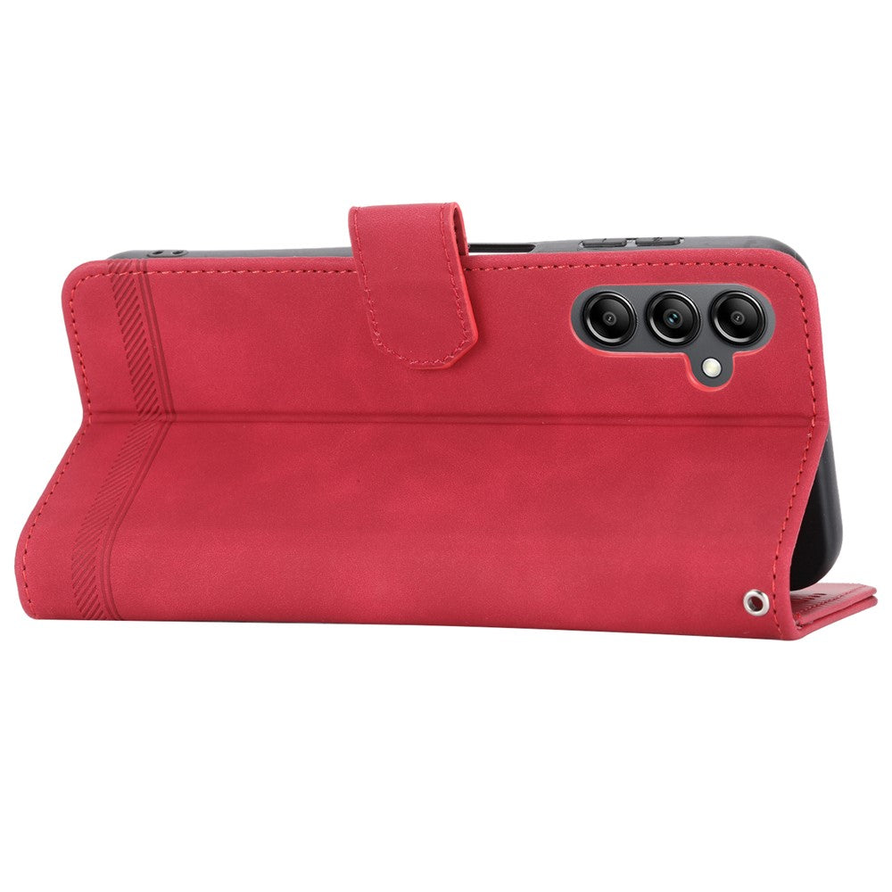 DIERFENG DF-03 For Samsung Galaxy M14 5G Wallet Phone Case Lines Imprinted Leather Flip Cover with Stand - Red