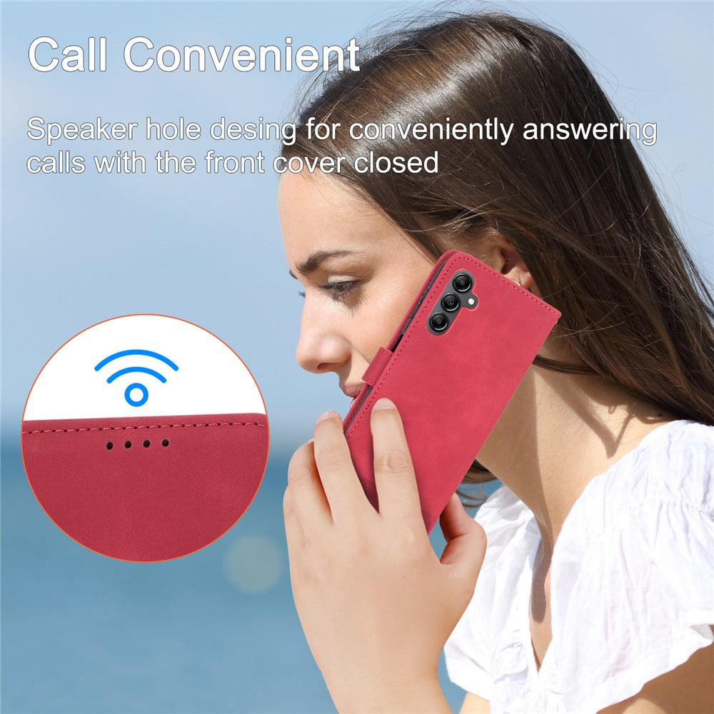 DIERFENG DF-03 For Samsung Galaxy M14 5G Wallet Phone Case Lines Imprinted Leather Flip Cover with Stand - Red