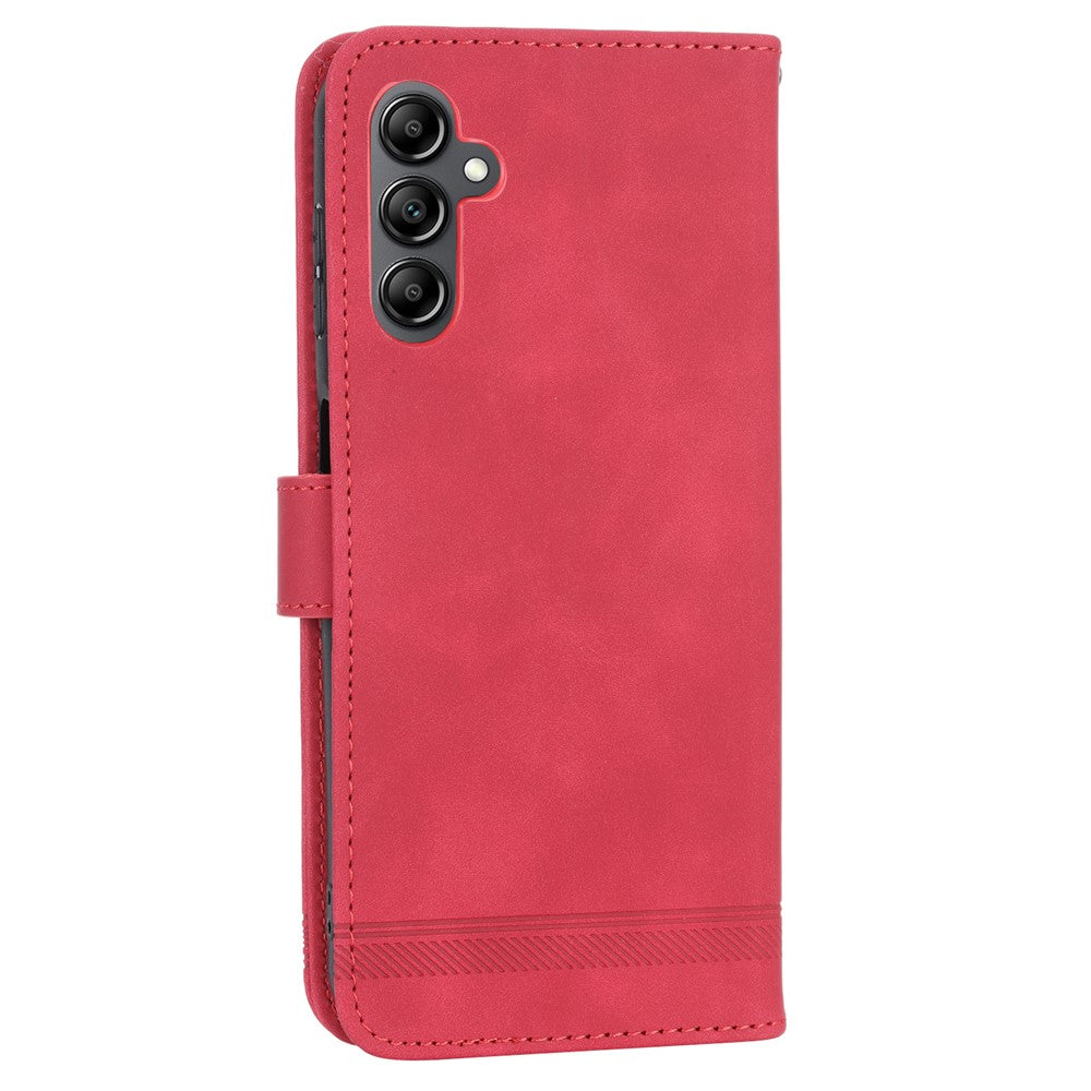 DIERFENG DF-03 For Samsung Galaxy M14 5G Wallet Phone Case Lines Imprinted Leather Flip Cover with Stand - Red