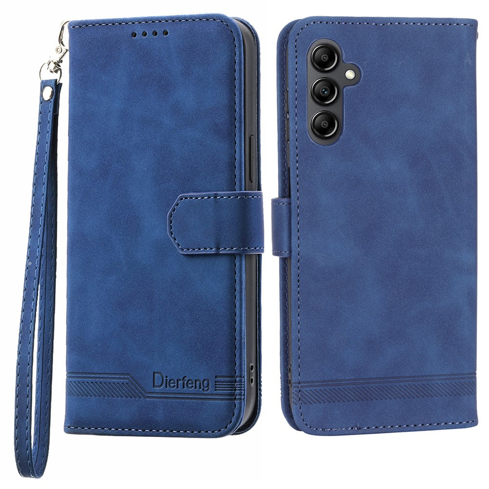 DIERFENG DF-03 For Samsung Galaxy M14 5G Wallet Phone Case Lines Imprinted Leather Flip Cover with Stand - Blue