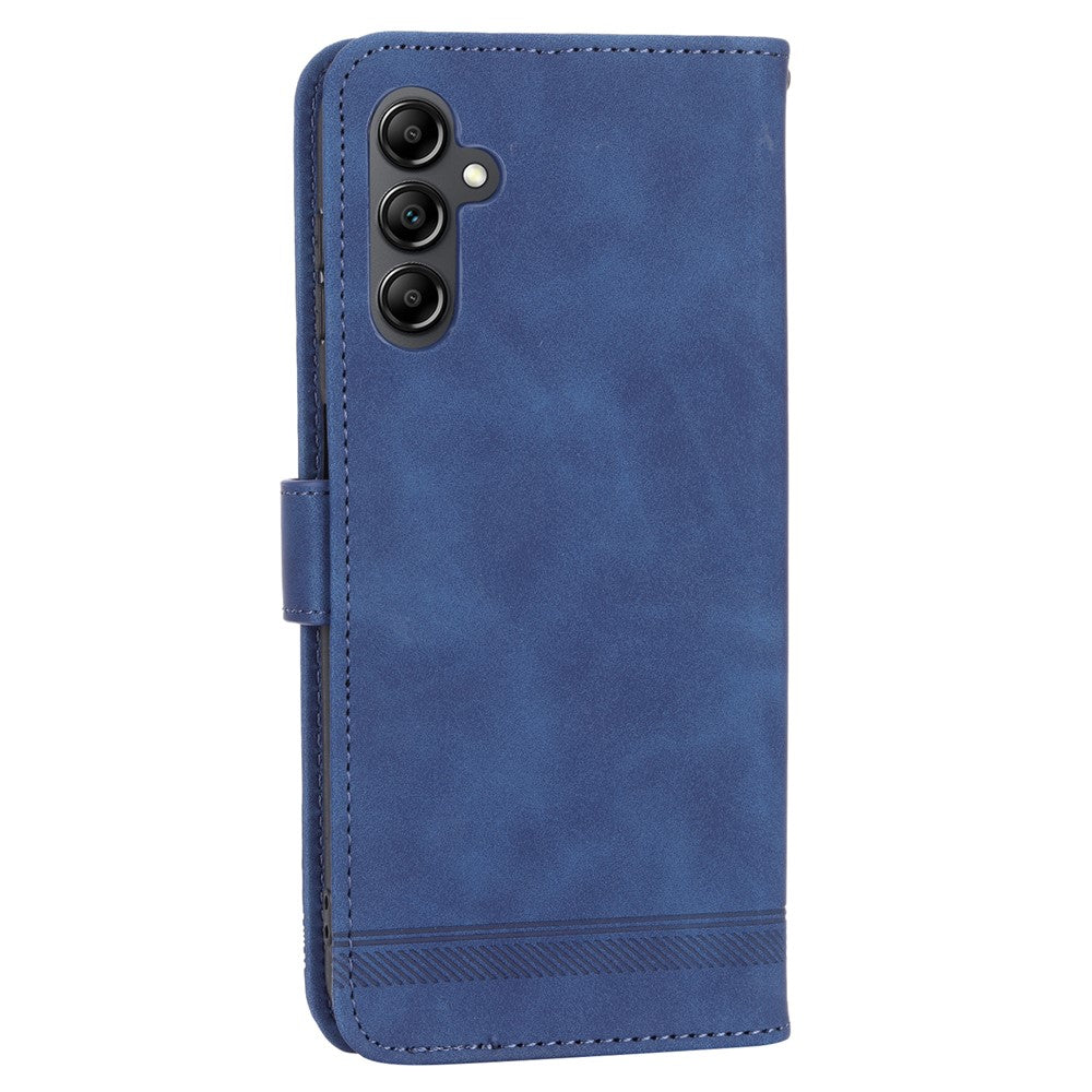 DIERFENG DF-03 For Samsung Galaxy M14 5G Wallet Phone Case Lines Imprinted Leather Flip Cover with Stand - Blue