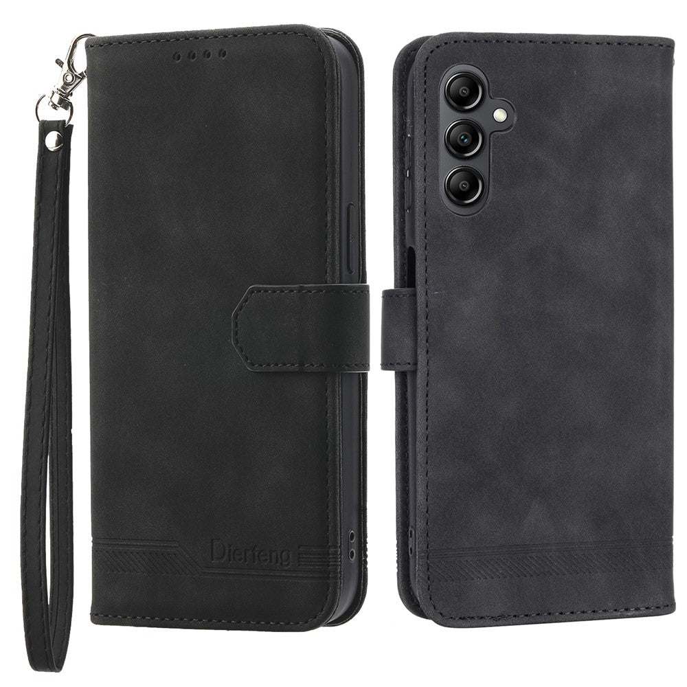 DIERFENG DF-03 For Samsung Galaxy M14 5G Wallet Phone Case Lines Imprinted Leather Flip Cover with Stand - Black