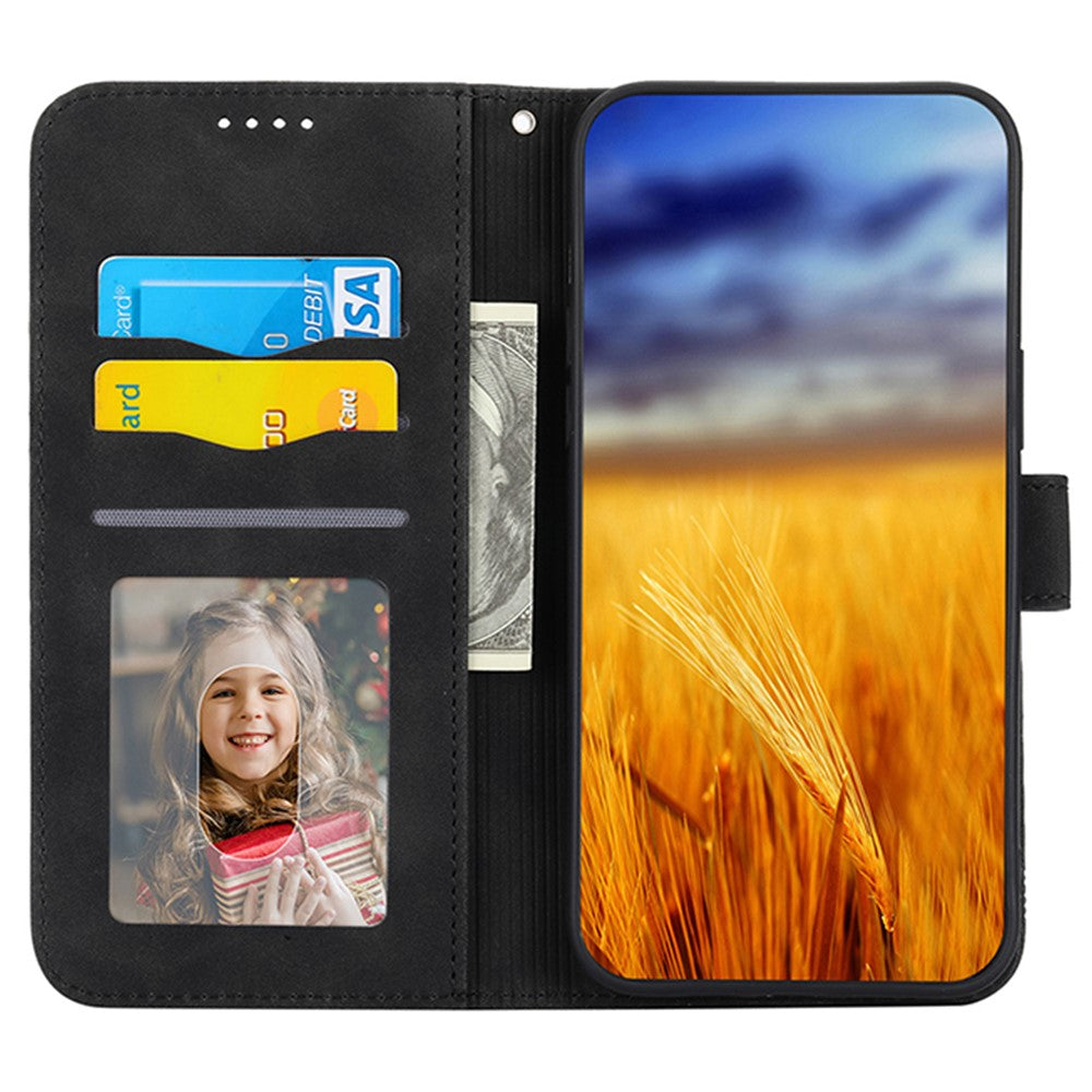 DIERFENG DF-03 For Samsung Galaxy M14 5G Wallet Phone Case Lines Imprinted Leather Flip Cover with Stand - Black