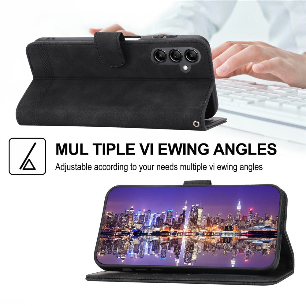DIERFENG DF-03 For Samsung Galaxy M14 5G Wallet Phone Case Lines Imprinted Leather Flip Cover with Stand - Black