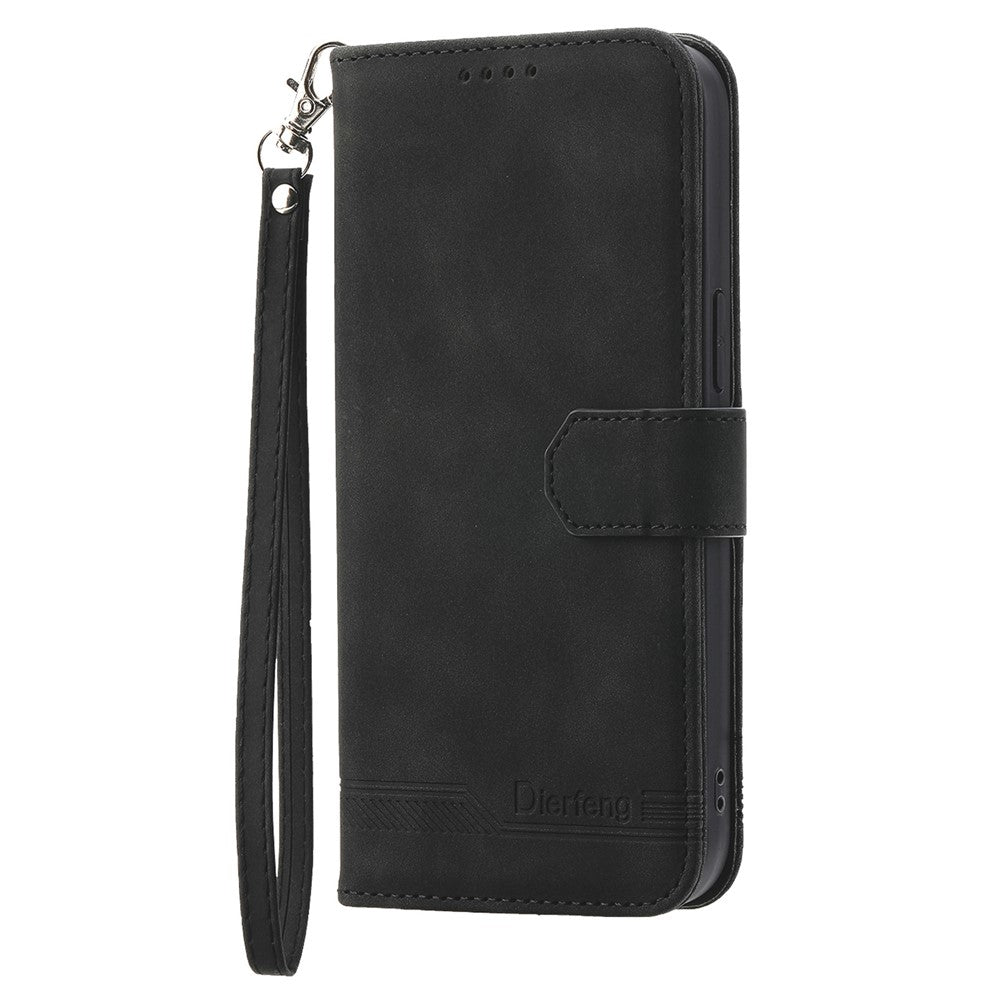 DIERFENG DF-03 For Samsung Galaxy M14 5G Wallet Phone Case Lines Imprinted Leather Flip Cover with Stand - Black