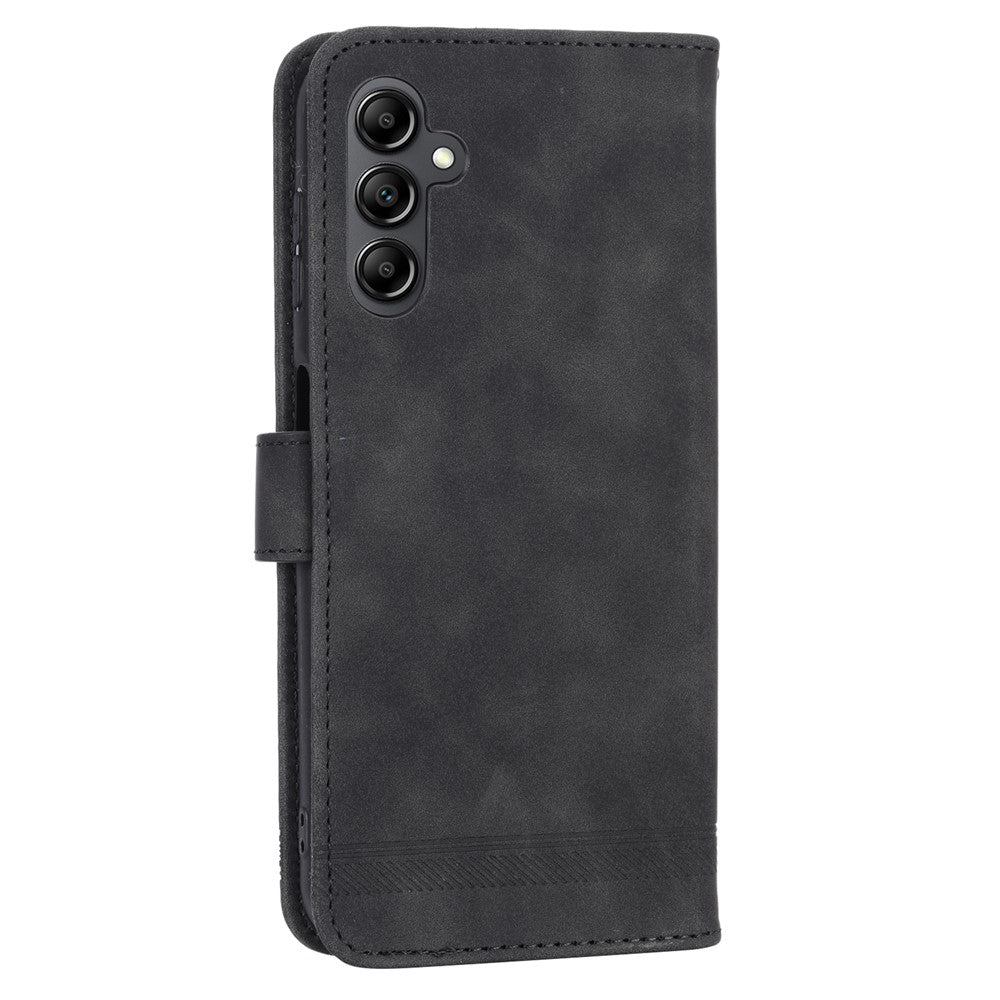 DIERFENG DF-03 For Samsung Galaxy M14 5G Wallet Phone Case Lines Imprinted Leather Flip Cover with Stand - Black