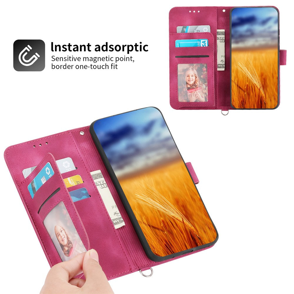 Wallet Phone Case for Samsung Galaxy M14 5G Imprinted Flower Skin-Touch Leather Cover with Strap - Wine Red