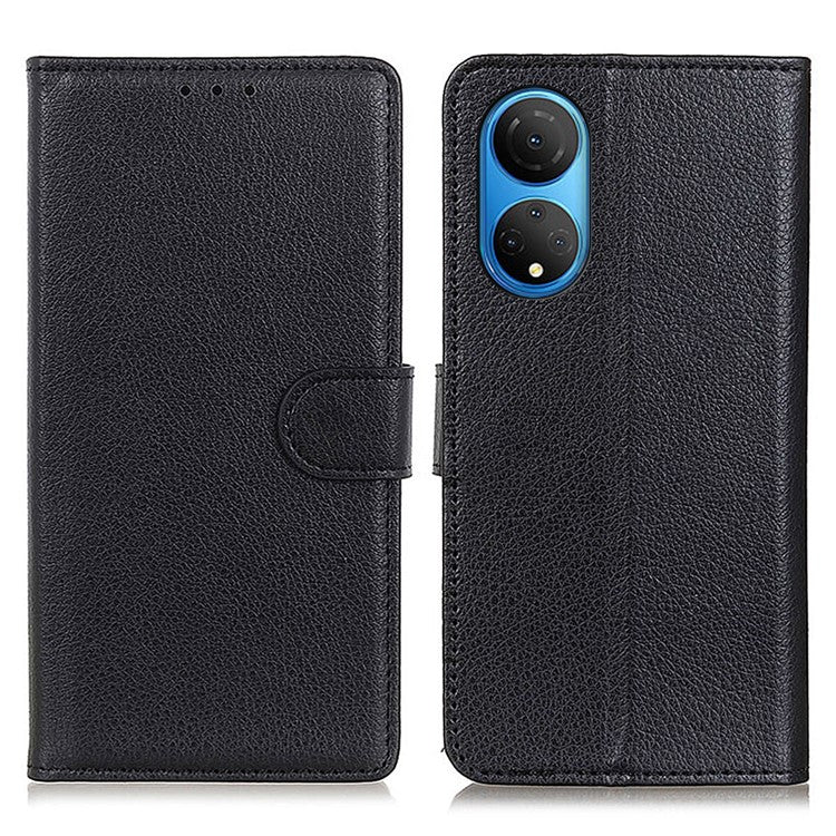 PU Leather Wallet Stand Case for Honor X7 , Litchi Texture Protective Phone Cover - Black