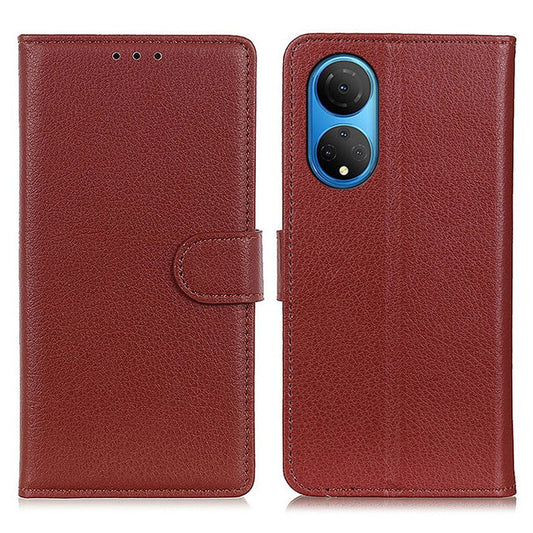 PU Leather Wallet Stand Case for Honor X7 , Litchi Texture Protective Phone Cover - Brown