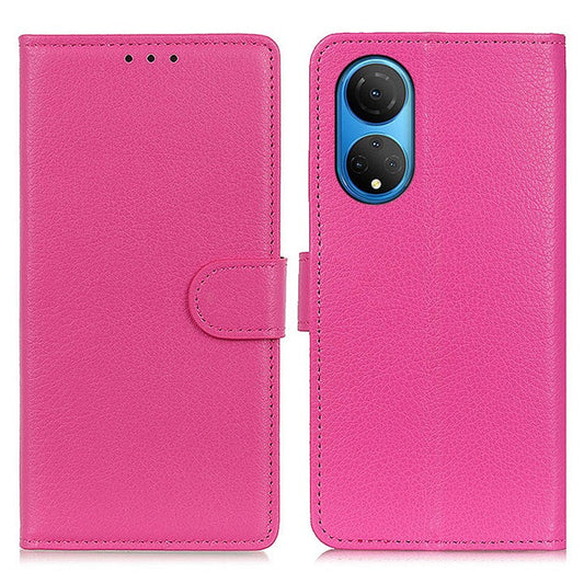 PU Leather Wallet Stand Case for Honor X7 , Litchi Texture Protective Phone Cover - Rose