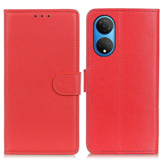 PU Leather Wallet Stand Case for Honor X7 , Litchi Texture Protective Phone Cover - Red
