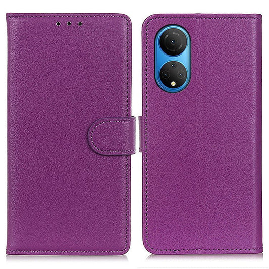 PU Leather Wallet Stand Case for Honor X7 , Litchi Texture Protective Phone Cover - Purple