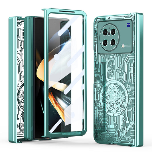 PC Cover for vivo X Fold Mechanical Legend Series Electroplating Folding Phone Case with Tempered Glass Film - Green