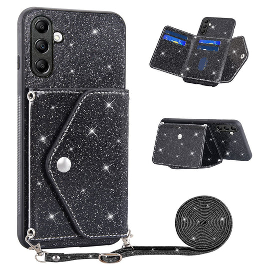 For Samsung Galaxy M14 5G Slim Phone Case Triangle Kickstand Card Holder PU Leather+TPU Phone Cover - Black