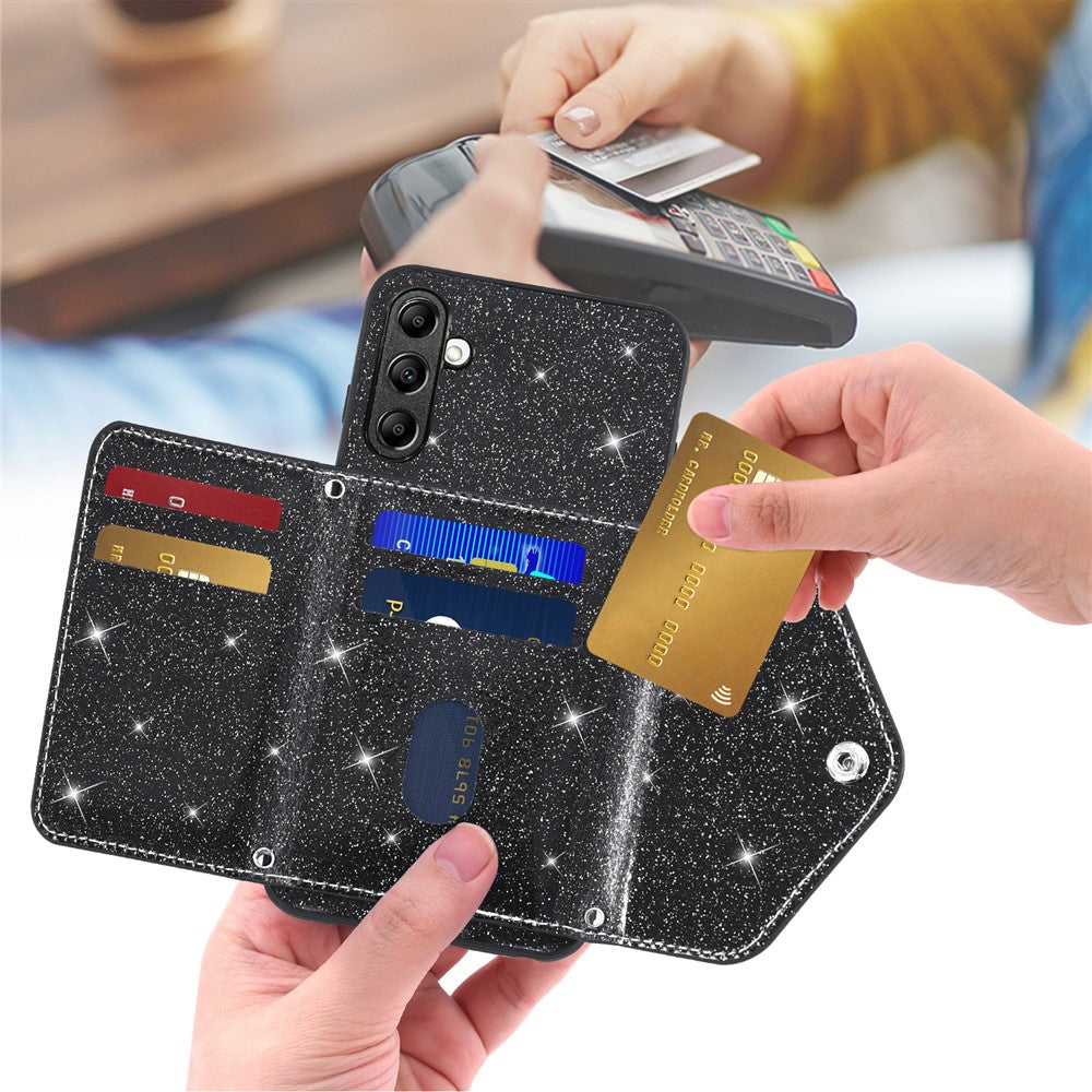 For Samsung Galaxy M14 5G Slim Phone Case Triangle Kickstand Card Holder PU Leather+TPU Phone Cover - Black