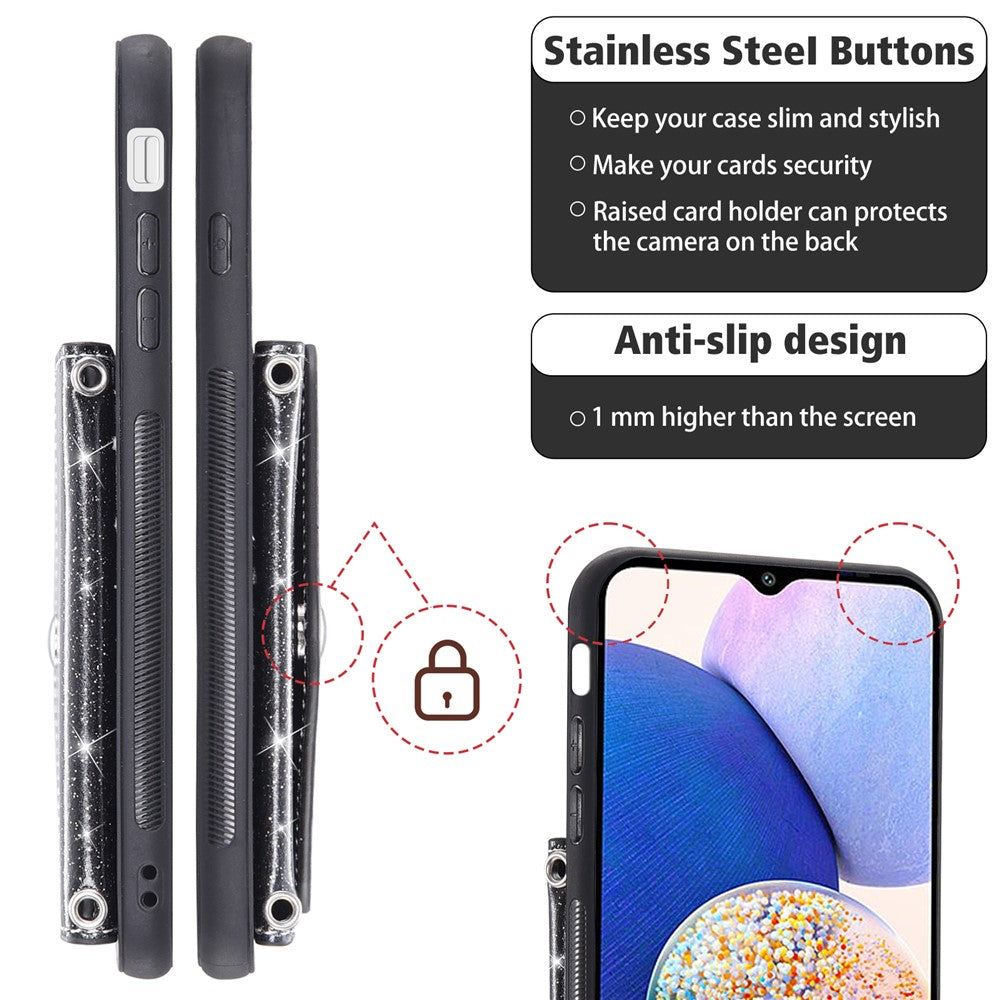 For Samsung Galaxy M14 5G Slim Phone Case Triangle Kickstand Card Holder PU Leather+TPU Phone Cover - Black
