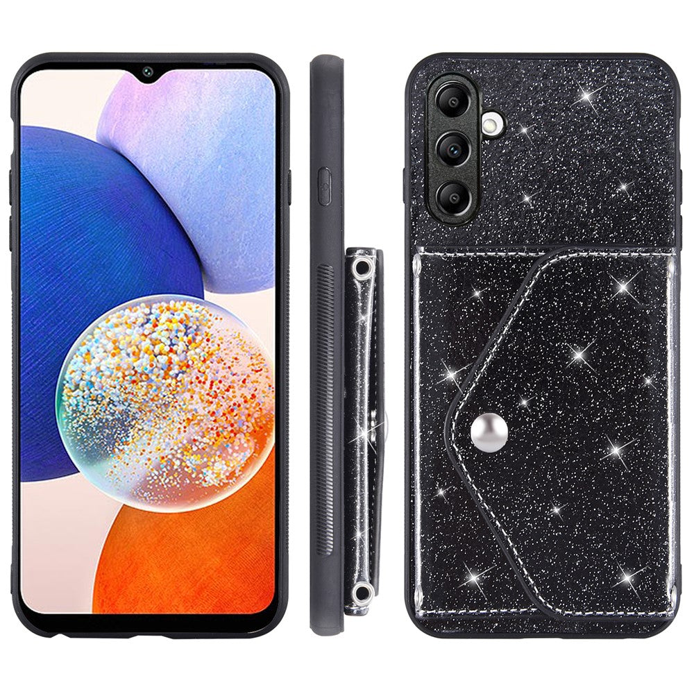 For Samsung Galaxy M14 5G Slim Phone Case Triangle Kickstand Card Holder PU Leather+TPU Phone Cover - Black