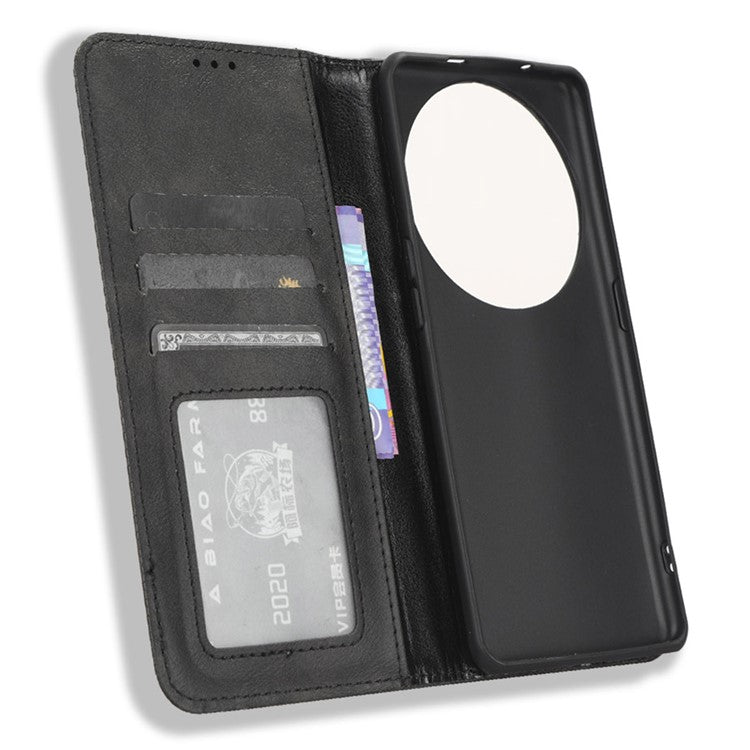 Stand Shell for Oppo Find X6 Pro PU Leather Magnetic Retro Phone Cover Cell Phone Wallet Case - Black