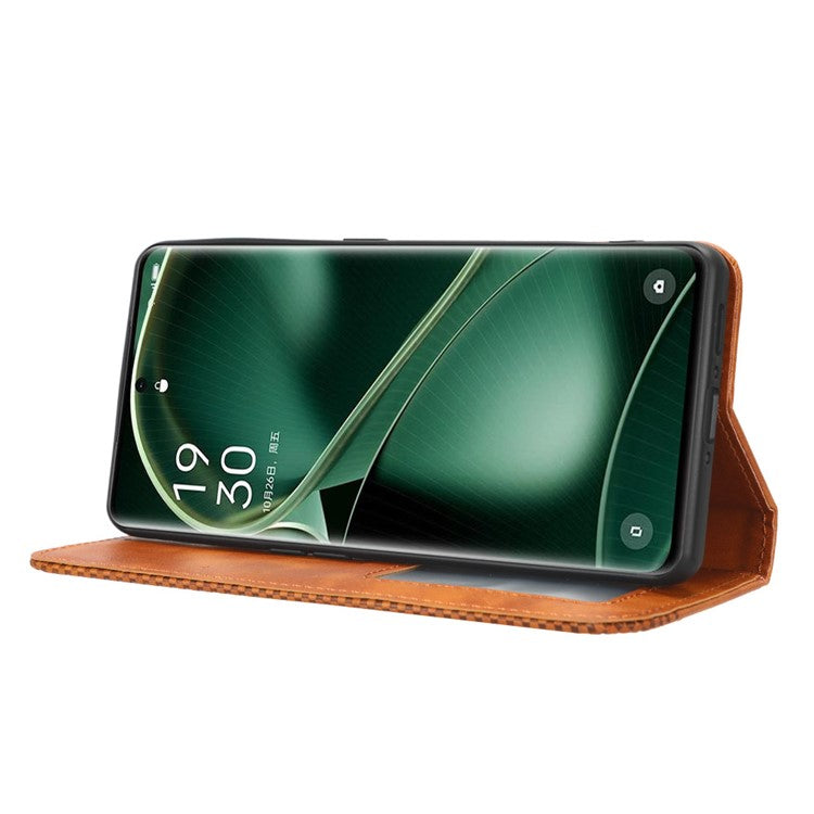 Stand Shell for Oppo Find X6 Pro PU Leather Magnetic Retro Phone Cover Cell Phone Wallet Case - Brown
