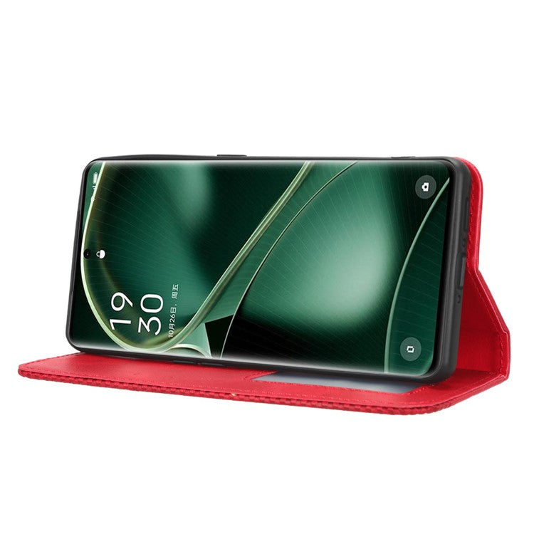 Stand Shell for Oppo Find X6 Pro PU Leather Magnetic Retro Phone Cover Cell Phone Wallet Case - Red