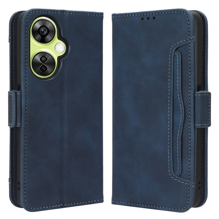 For OnePlus Nord CE 3 Lite 5G / Nord N30 5G Multiple Card Slots Phone Case Leather Wallet Stand Cover - Blue