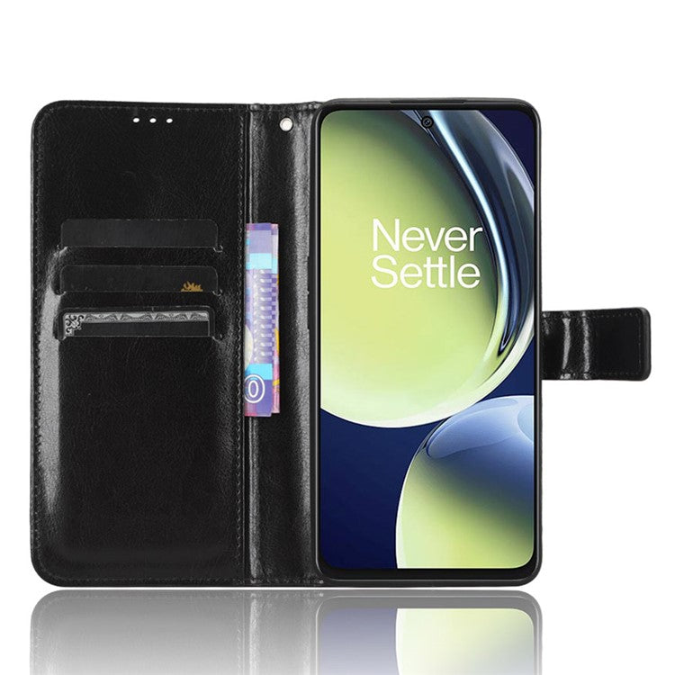 For OnePlus Nord CE 3 Lite 5G / Nord N30 5G Phone Leather Case Wallet Stand Crazy Horse Texture Phone Cover - Black