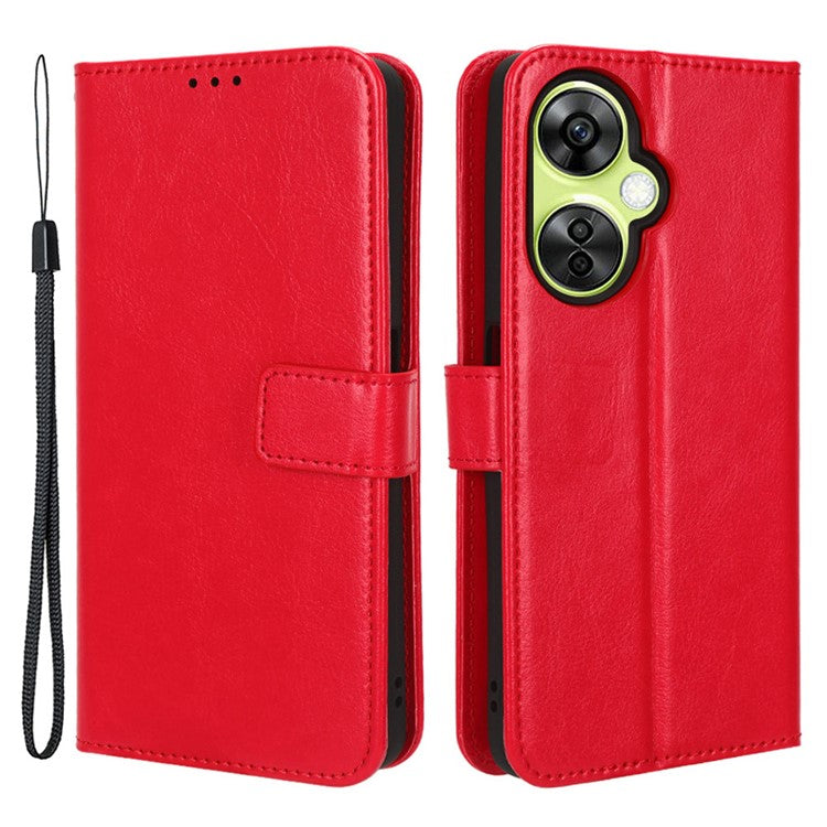 For OnePlus Nord CE 3 Lite 5G / Nord N30 5G Phone Leather Case Wallet Stand Crazy Horse Texture Phone Cover - Red