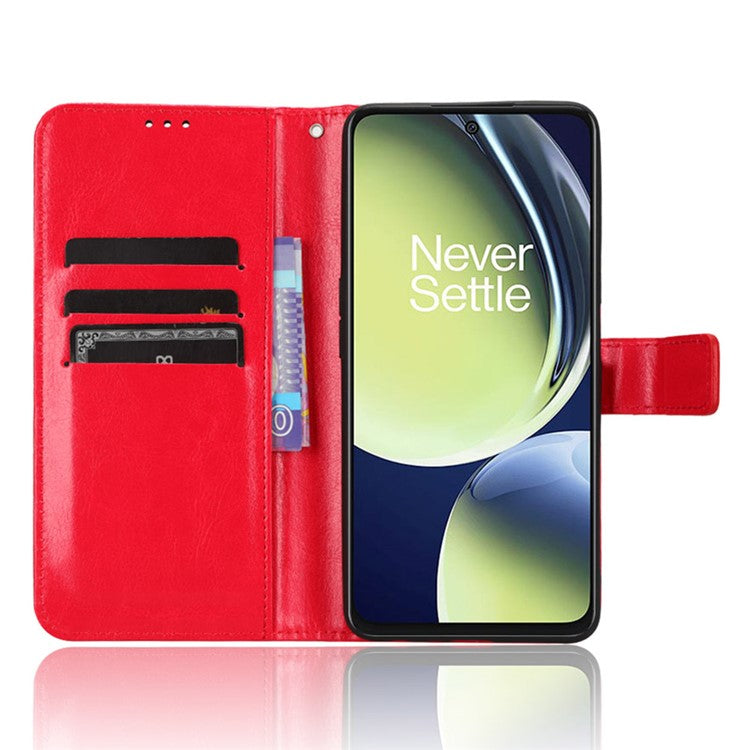 For OnePlus Nord CE 3 Lite 5G / Nord N30 5G Phone Leather Case Wallet Stand Crazy Horse Texture Phone Cover - Red