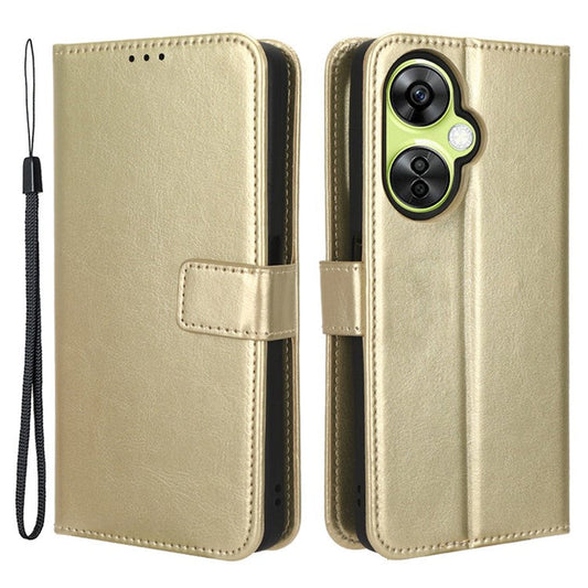 For OnePlus Nord CE 3 Lite 5G / Nord N30 5G Phone Leather Case Wallet Stand Crazy Horse Texture Phone Cover - Gold