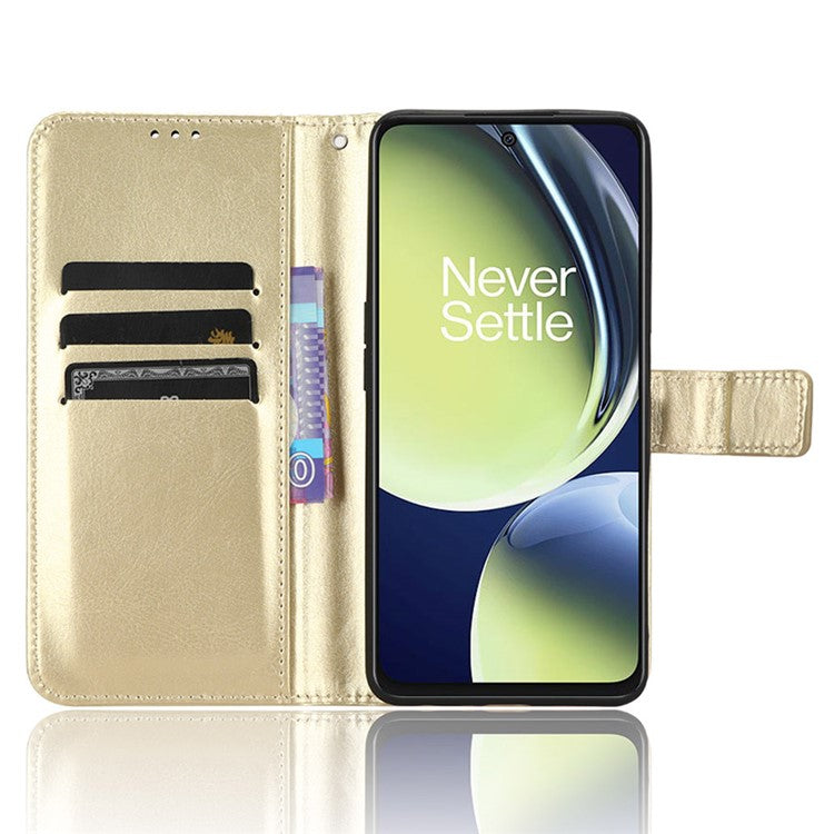 For OnePlus Nord CE 3 Lite 5G / Nord N30 5G Phone Leather Case Wallet Stand Crazy Horse Texture Phone Cover - Gold