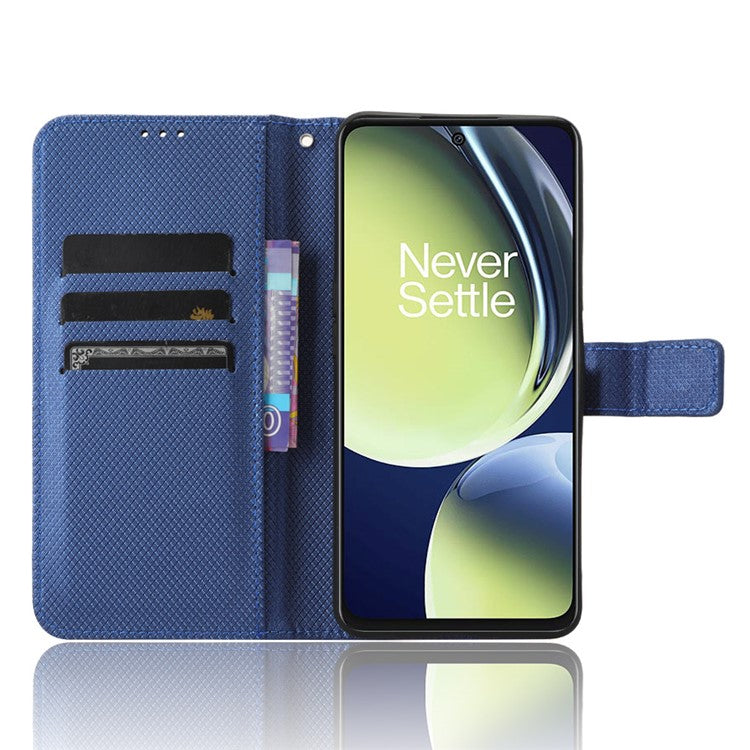 For OnePlus Nord CE 3 Lite 5G / Nord N30 5G Phone Case Wallet Stand Diamond Texture Phone Leather Cover - Blue
