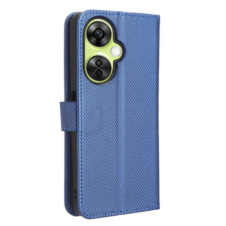 For OnePlus Nord CE 3 Lite 5G / Nord N30 5G Phone Case Wallet Stand Diamond Texture Phone Leather Cover - Blue