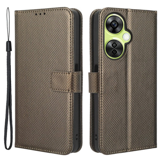 For OnePlus Nord CE 3 Lite 5G / Nord N30 5G Phone Case Wallet Stand Diamond Texture Phone Leather Cover - Brown