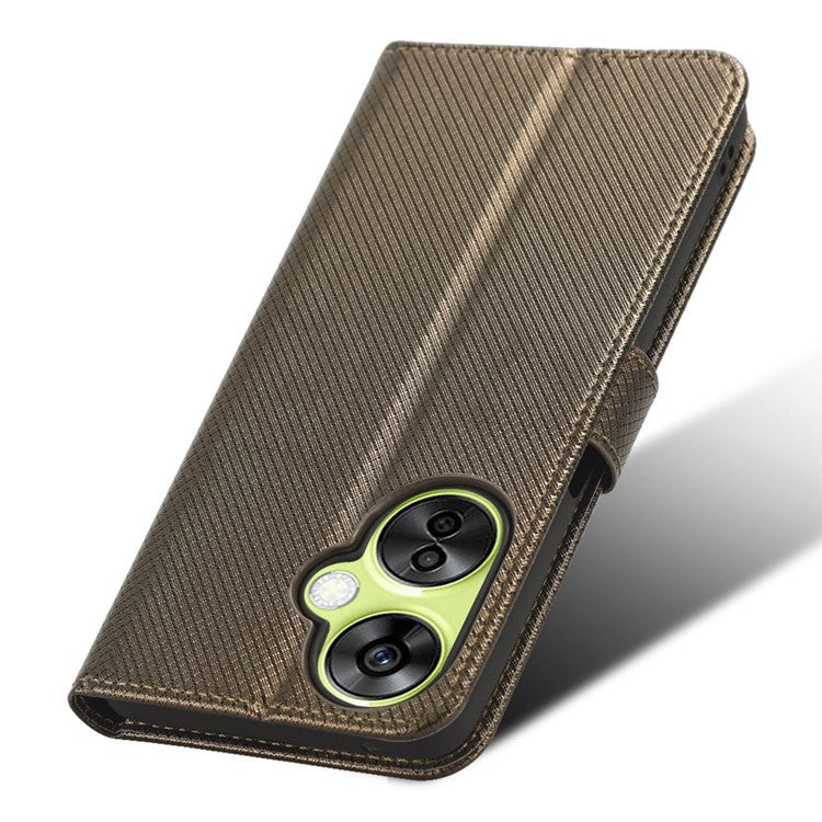 For OnePlus Nord CE 3 Lite 5G / Nord N30 5G Phone Case Wallet Stand Diamond Texture Phone Leather Cover - Brown