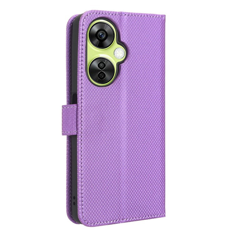 For OnePlus Nord CE 3 Lite 5G / Nord N30 5G Phone Case Wallet Stand Diamond Texture Phone Leather Cover - Purple