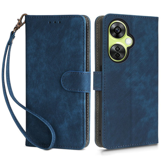 For OnePlus Nord CE 3 Lite 5G / Nord N30 5G Phone Stand Case PU Leather RFID Blocking Wallet Cover with Strap - Blue